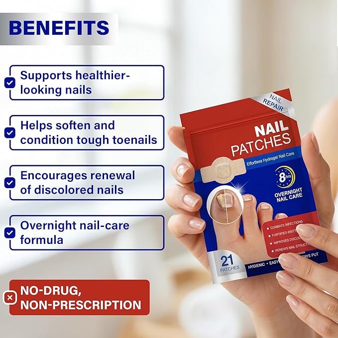 Fungal Nail Patches – 8-Hour Overnight Toenail Support for Nail Damage| Nighttime Repair Stickers 4 Pack (84 Paches)