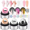 SAVILAND Non Sticky Solid Builder Nail Gel Kit: 4 Color Long-lasting Clear Nude White Pink Solid Hard Gel with Chrome Nail Powder for Nail Extension 3D Sculpting Nail Art Starter Kit DIY Home Salon