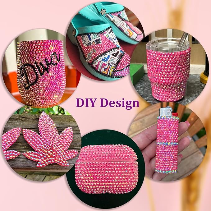 Resin Jelly Rhinestones for Crafting with B7000 Jewelry Glue, 2 Boxes Hot Pink AB Flatback Crystals with 3Pcs 10ml Glue, Bedazzling Non Hotfix Gems for DIY Tumblers Clothing Shoes Manicure