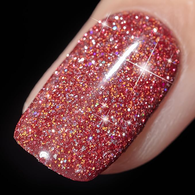 YTD Likomey Colorful Reflective Glitter Gel Nail Polish,15ml Red Flash Diamond Shimmer Nails Gel,Sparkly Shiny Salon Home Fall Winter Manicure UV Varnish,SZ395