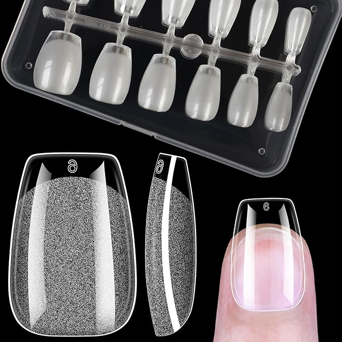 Short Coffin Soft Gel Nail Tips,120PCS Pre Buff Full Cover Shaped Nail Extenison Tips Half Matte Gel X Nail Tips Acrylic False Nail Tips