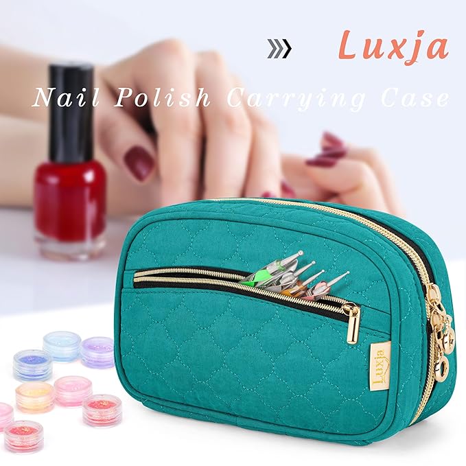 LUXJA Nail Polish Case - Holds 10 Bottles (15ml - 0.5 fl.oz), Nail Polish Organizer with Zipper Pockets (Bag Only), Teal