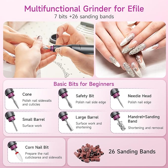 Electric Nail Drill Professional, Portable Nail File for Acrylic Gel Nails, Cordless Rechargeable Ultra Power Nail Drill Kit 40000RPM, HMC320 Salon-Grade Efile Nail Machine (Dark Grey)