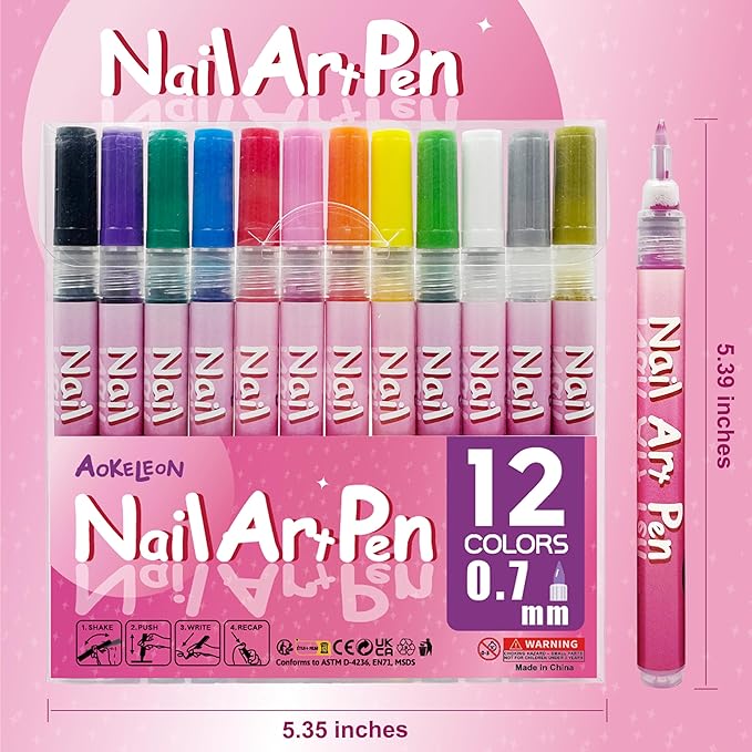 12 Colors Nail Art Pens Set 3D Nail Polish Pens Graffiti Dotting Pen Acrylic Paint Pens Point Liner Pen Drawing Painting for Nails Art Design Manicure Nail DIY Decoration (Pink A-12pcs)