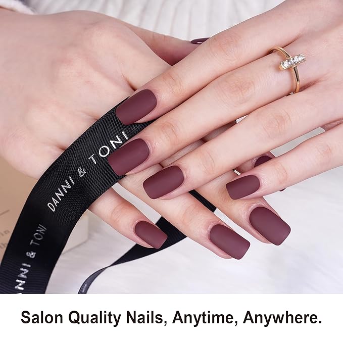 DANNI & TONI Semi Cured Gel Nail Strips Matte Red (Velvet Rouge) Solid Color Gel Nail Stickers Glaze 28 Stickers