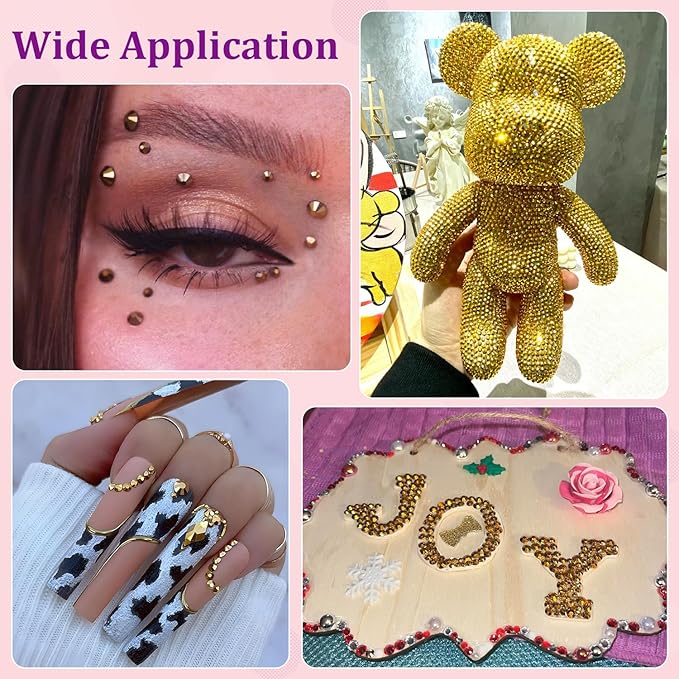 16000Pcs Resin Rhinestones for Crafting, Gold Non Hotfix Flatback Gems, Bedazzling Crystal with 3Pcs 10ml B7000 Jewelry Glue for DIY Crafts Clothing Tumblers Shoes Fabric Nail Art