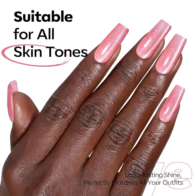 modelones Pink Cat Eye Gel Nail Polish Light Pink 9D Cateye with Magnet Shimmer Glitter Gel Polish Soak Off Reflective Translucent Jelly Gel Nail Polish 15 ML
