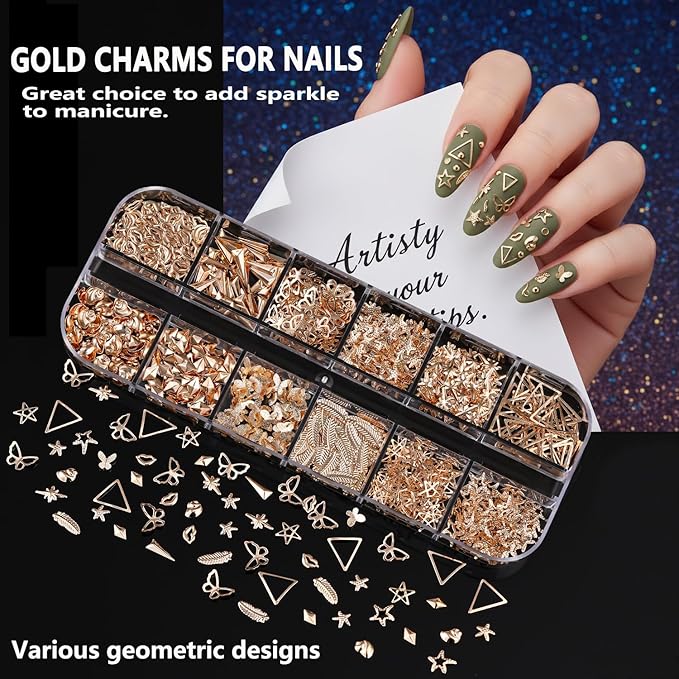 8 Boxes Nail Charms Set, with Gold Nail Charms and Gold Nail Gems, Nail Pearls Resin Rhinestones for Bedazzling &Nail Art Tools, 3D Cross Nail Charms Heart Gold Charms for Nails Art Supplies Kit