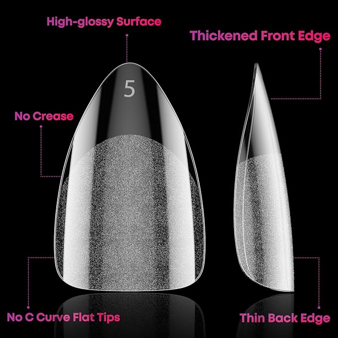 Almond Soft Gel Nail Tips, 240Pcs Pre Etched Clear Fake Nails Short Almond Shape, 12 Sizes Half Matte Full Cover Acrylic Press on Flase Tip Nail for Extension Nail Manicure Home DIY with Box