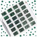 10000 Pieces Rhinestones 6 Sizes Round Crystal Glass Flat Back Rhinestones with 1Tweezers and 1Picking Pen for Nail Art Crafts Clothes Bags DIY (Emerald)