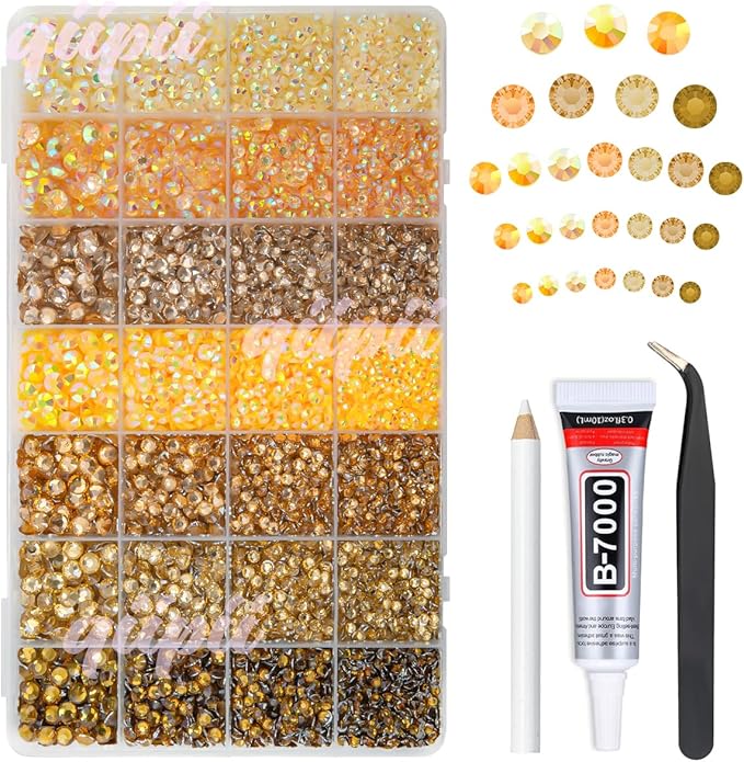 28 Types Colorful Champagne AB Resin Rhinestones w B7000 Glue for Bedazzling Crafting 3mm-6mm 7 Color Flatback Jelly Stones Gems Diamonds for Nails Face Eyes Makeup DIY Crafts Tumblers Bottles