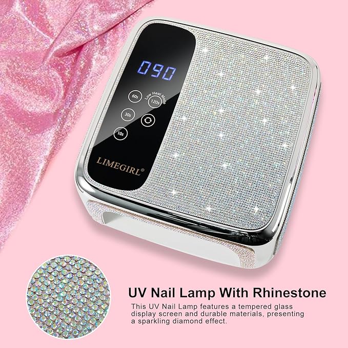 UV LED Nail Lamp Cordless, Professional UV Light for Gel Nail Polish, Fast Curing Lamp Nail Dryer with 4 Timers & LCD Touch Display, for Salon-Grade Gel Nails - Sparkling Diamond UV Nail Lamp (White)