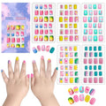 SIUSIO 120 Pcs 5 Pack Children Acrylic Fake Nails Press on Pre-glue Full Cover Glitter Gradient Color Rainbow Short Sticky Fake Nails Kids Nails Set for Little Girls - Colorful Rainbow Series