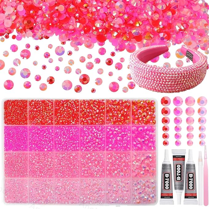 26000PCS Mixed Pink Resin Flatback Rhinestones for Crafting, Resin Rhinestones for Bedazzling Kit, 2/3/4/5/6mm Flatback Gems Jewels for DIY Mugs Tumblers Clothing Shoes Nail Art