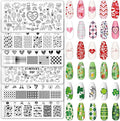 Whaline 6 Pcs St. Patrick's Day Valentine Nail Art Stamping Plates Kit Love Heart Spring Shamrock Image Stamp Templates Nail Art Plates Set for DIY Print Manicure Salon Design