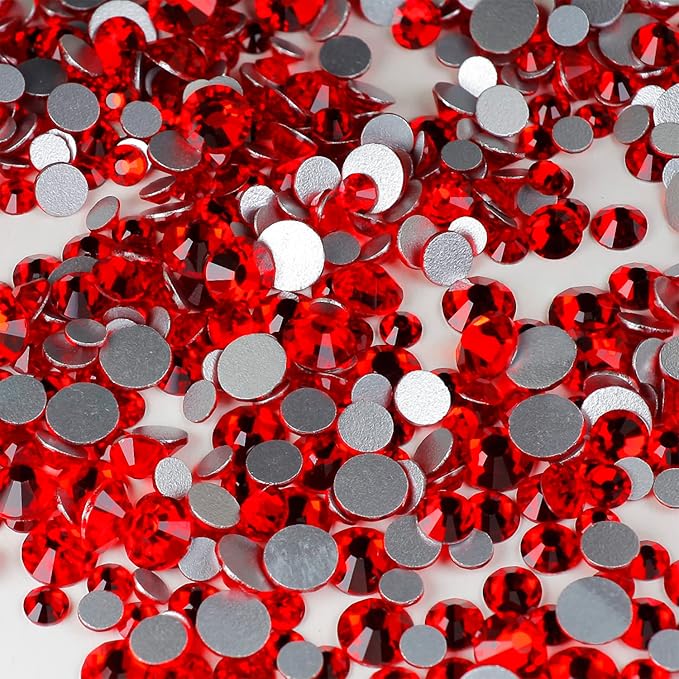 Genie Crystal 4,5,6.4 mm Mixed Size Red Flatback Rhinestones 80 Grams, ss16,ss20,ss30 Light Siam Glass Rhinestone for Tumbler, Shoes, Makeup, Nail Art, Dance Costumes, Dress, DIY Bling Crafts
