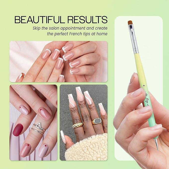 Ivy-L Premium 2 Ways French Gel Acrylic Nail Art Kolinsky Brush with Dotting Tool for Professional Manicure Nail Art Design Cuticle Clean-up + Lime Green Wood Handle (Size 6)