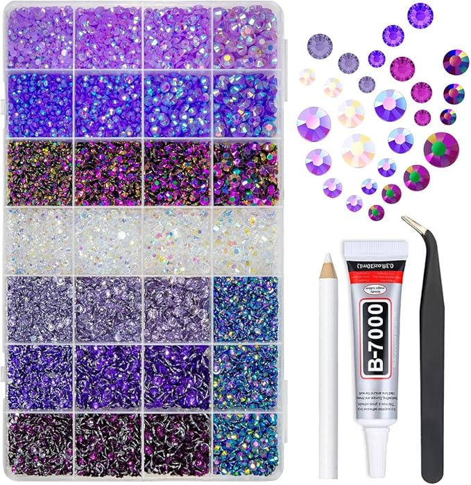 28 Types Purple Jelly Resin Rhinestones 3mm-6mm Flatback Colorful Purple Violet AB Stones Gems Diamonds Crystals for Nails Face Eyes Makeup DIY Crafts Tumblers Bottles Bedazzling Crafting Shoes