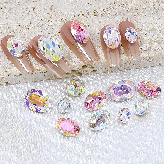 DONGZHOU 48pcs Large Rhinestone, 3D Nail Art Crystals, K9 Glass Stones, Sparkle Nail Beads, Rhinestones for Manicure Decoration DIY Crafts
