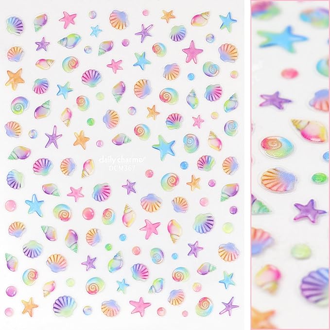 Daily Charme 3D Nail Art Sticker Bundle Fun Summer Nail Art Stickers Decals for Summer Nails Shellfish Starfish Beach Tropical Design Manicure Decals Stickers
