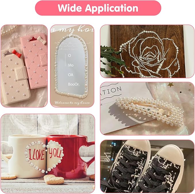 462PCS Pearl Stickers Pearls for Crafting - Self Adhesive Pearls for Hair Face Makeup Eye Nail Crafts, Stick On Gems (6 Sheets, 10mm Heart-Shaped)