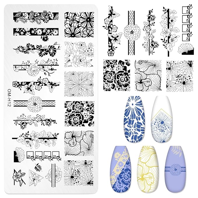 7pc Nail Stamping Plate Kit Butterfly Heart Letter Nails Stamp Plate Leaf Flower Nail Art Template Stencil Fingernail Polish Stamps Plates Set Silicone Stamper Scraper French Tips Nails Design Tools