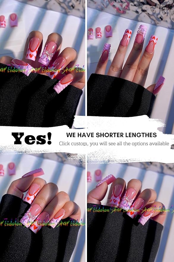 HAND-PAINTED White Press Ons Neon Small Press on Nails Long French Press on Nails Coffin Medium Short Nail art Fake Nail Art Kit with 7g Glue on Nails Handmade Almond Square Nails (TJ56, Small)