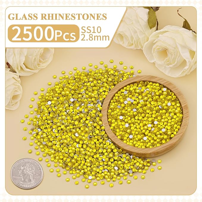 2500PCS SS10/2.8mm Crystal Rhinestones (Lemon Yellow), Bedazzling Flatback Glass Rhinestones for Crafting, Gems Diomand Charms for Tumbler Shoes Clothing Nail Art