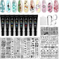 Biutee Nail Stamping Kit with Clear Stamper & Scraper, 10pcs Nail Art Stamping Plates + 8 Colors Stamping Gel Polish, Flower Animal Geometric Nail Art Tools for Beginners