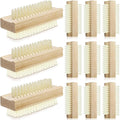 Patelai 12 Pack Wooden Nail Brush Bulk Two-sided Hand Fingernail Brush Non-slip Wood Heavy Duty Stiff Nail Scrubber for Nails and Toes Cleaning, Hand Scrub Brushes for Travel