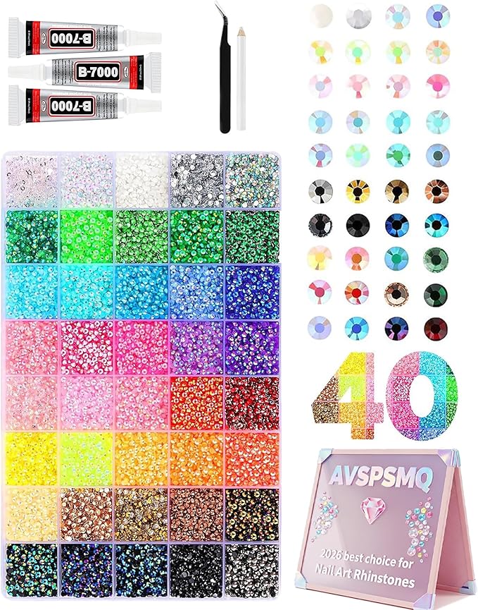 Bedazzling Kit with Rhinestones and Gems, Resin Flatback Crystals with Glue and Tools for DIY Crafts, Colorful Jelly Beads and Stones Set for Nail Art, Clothes and Accessories