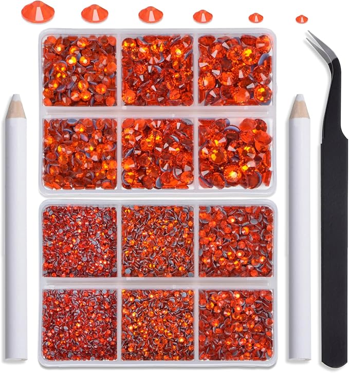 NCB Hotfix Iron on 8000pcs Crystal Rhinestones Round Gem for Crafts Decoration DIY Jewelry Making with a Tweezers and 2 Picking pens (Hyacinth, 6Sizes SS4-SS30)