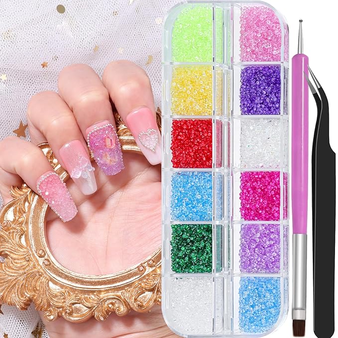 12000Pcs Nail Art Rhinestones Colorful Rhinestones Kit, 1.5mm Pointed Bottom Rhinestones Crystals Stones Diamonds Gems Bedazzler with Pickup Tools for Nails Face Eyes Makeup Crafts (24-K1-1.5mm)