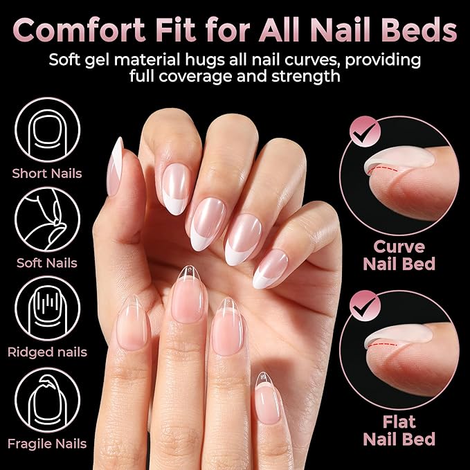 Short Almond Nail Tips, 240pcs Soft Nail Gel Tips Pre-Shaped Acrylic Fake Nails, Half Matte Full Cover Clear Gelly Press on Flase Nail Tips for Extension Nail Manicure Home DIY 12 Sizes Gelly Tips
