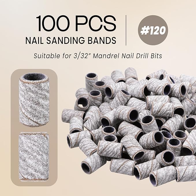 100 Pcs Large Nail Drill Bits Sanding Bands for Nail Drill – Nail File for Acrylic Nail Gel Manicures Pedicure PANA Nail Drill Bits (Sanding Bands Variation 01) (120 Grit, Large Zebra)