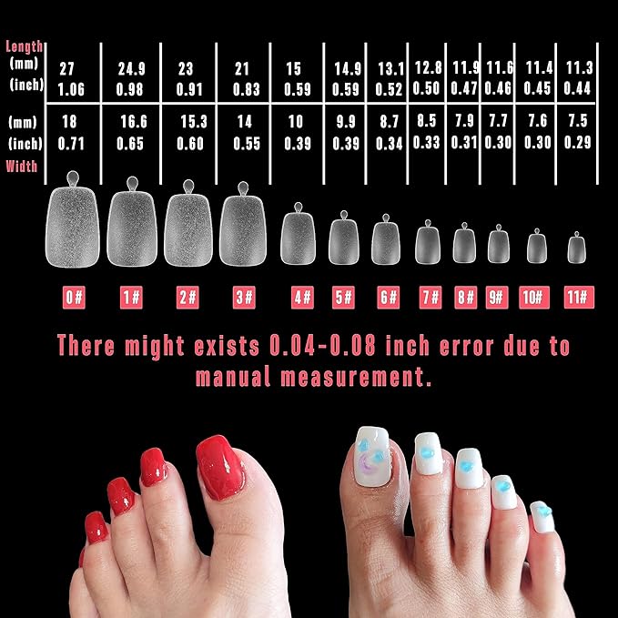 NOVO OVO Long Toe Nail Tips Press on, Curved Full Cover Longtoes Claw, Clear Pre-etched Matte Pre-filed Nail Extension for Pedicure Acrylic, Tapered Square Soft Gel Toenails x 12 Sizes 240pcs