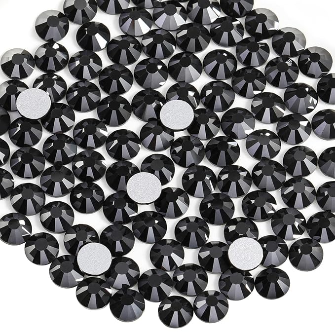 Beadsland 1440pcs Flat Back Crystal Rhinestones Round Gems for Nail Art and Craft Glue Fix, Jet Hematite,SS16,3.8-4.0mm