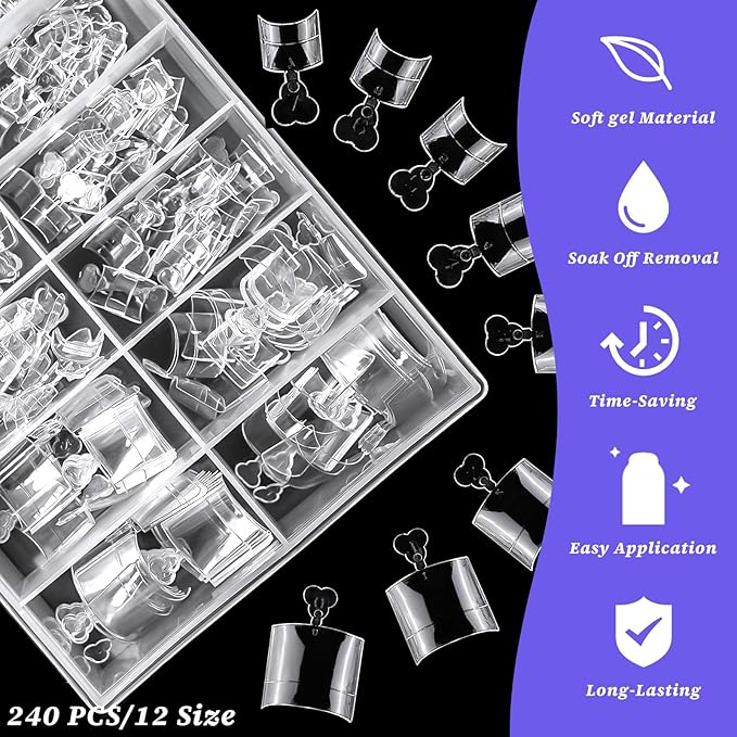 240pc Fake Toenails Half Cover Gel Toe Nail Tips Clear Press on Toenail, Short Square Fake Toes Nails Tips Clear Gel Toenails Extrension False Toe Nail Feet Artificial Toenail Tip