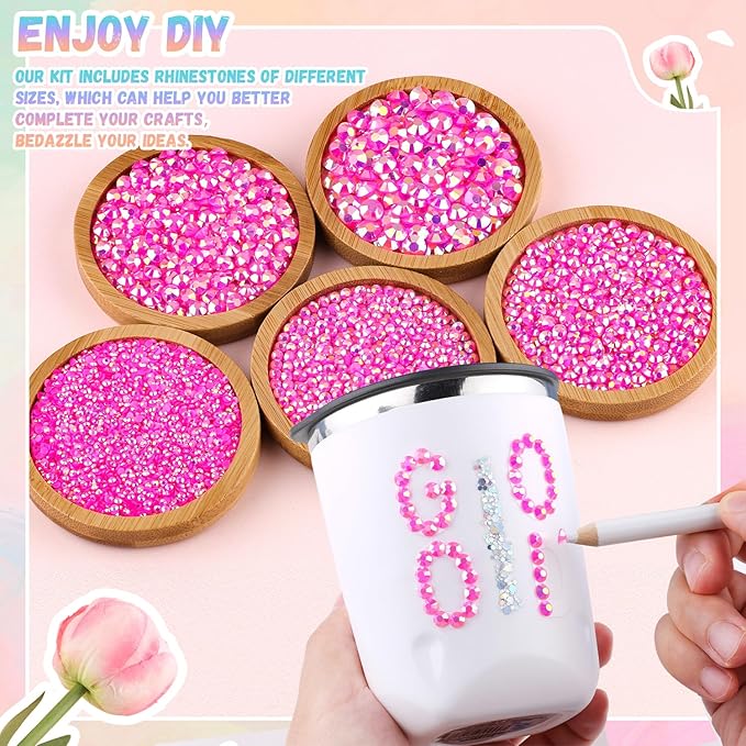 25000Pcs Hot Pink AB Rhinestones for Bedazzling with B7000 Jewelry Glue, Non Hotfix Flatback Gems, Crystal Resin Rhinestones for Crafting Crafts Clothing Tumblers Mugs Shoes Fabric Decor Nail Art