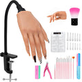 Practice Hand for Acrylic Nails,Realistic Silicone Mannequin Hand with Flexible Fingers for Acrylic Nails, Gel Polish Training, Complete Nail Art Beginner Set with Brush & File