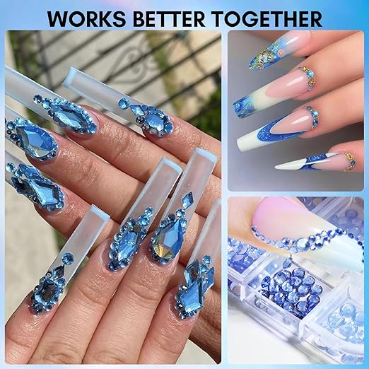 Makartt Blue Nail Rhinestones Flatback Rhinestones Multi-Size Round Crystal Glass Nail Charms Diamonds Nail Jewels for DIY Crafts Makeup Nail Art Supplies Accessories Christmas Gift