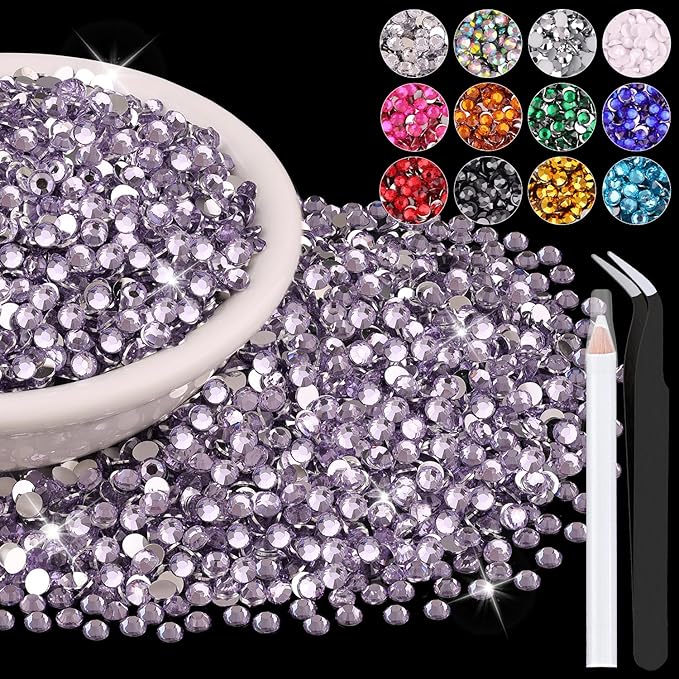 8000PCS 3mm Resin Rhinestones in Bulk (Light Purple), Bedazzling Flatback Crystals Rhinestones for Crafting DIY Nail Decoration, Gems Diomand Charms for Tumbler Shoes Clothing Fabric