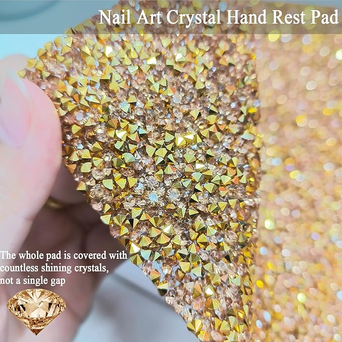 Crystal Nail Art Table Mat Shiny Manicure Hand Rest Pad Foldable Arm Rest for Nails Tech Practice Hand Holder Makeup Mat for Vanity Nail Art Tools