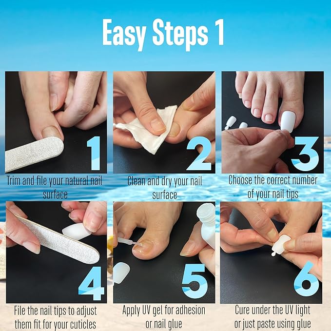 NOVO OVO 120 pcs Long Toe Nail Tips Press on, Curved Full Cover Longtoes Claw, White Double Matte Pre-filed Nail Extension for Pedicure Acrylic, Tapered Square Soft Gel Toenails x 12 Sizes