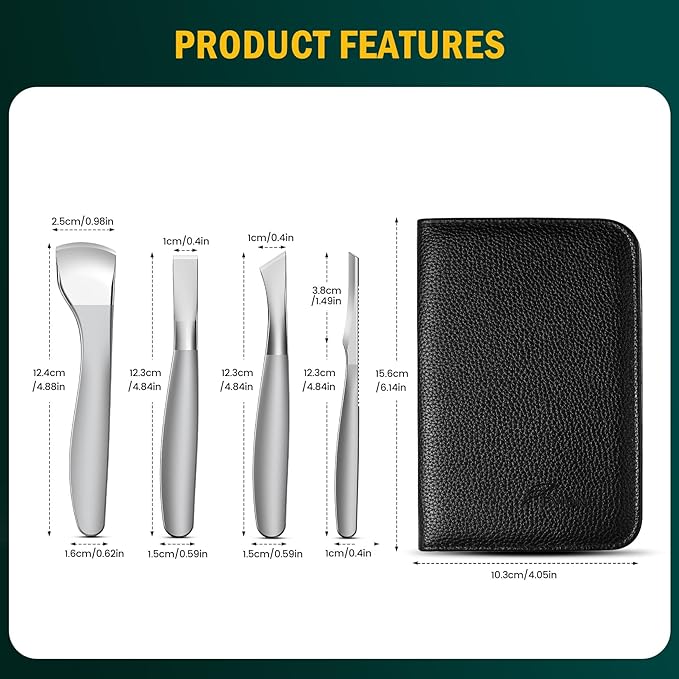 FVION Pedicure Knife Set for Feet – 4 PCS Ingrown Toenail Blade Tool Calloused Feet Remover Tool, Stainless Steel Pedicure Tools for Foot Callus Blade Remover for Feet (Short Handle)