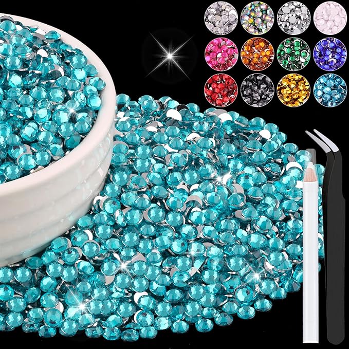 6000PCS 4mm Resin Rhinestones Bulk for Crafting (Indicolite), Flatback Bedazzling Crystals for Crafts DIY Nail Decoration, Gems Charms for Tumbler Shoes Clothing Fabric with Pickup Pen and Tweezers