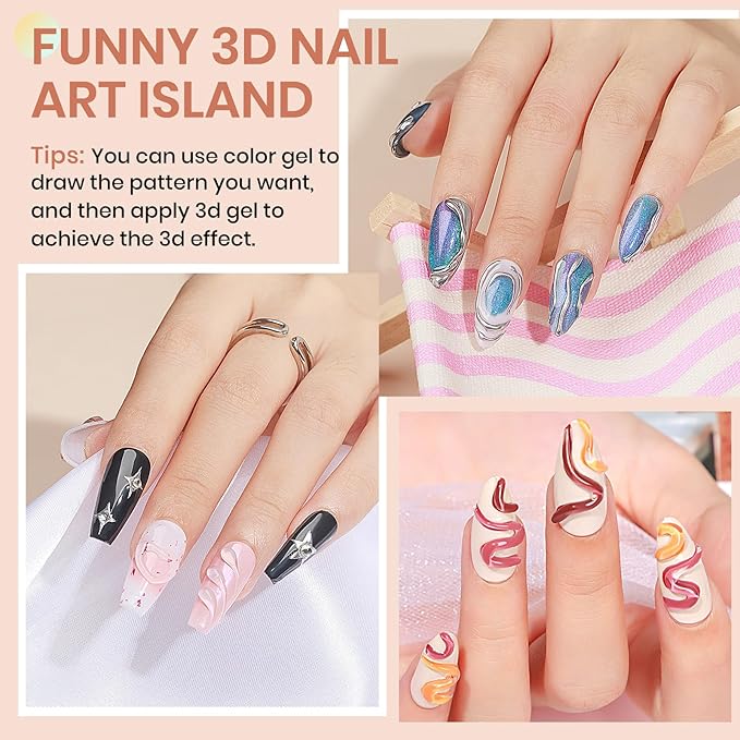 MIZHSE 3D Gel Nail Art, 2 Pcs 15g Clear Sculpting Gel Glue for Molding, Drawing, Charms & Gems, Chrome Powder, Rhinestone Design, No Wipe Nail Polish for DIY Nail Art