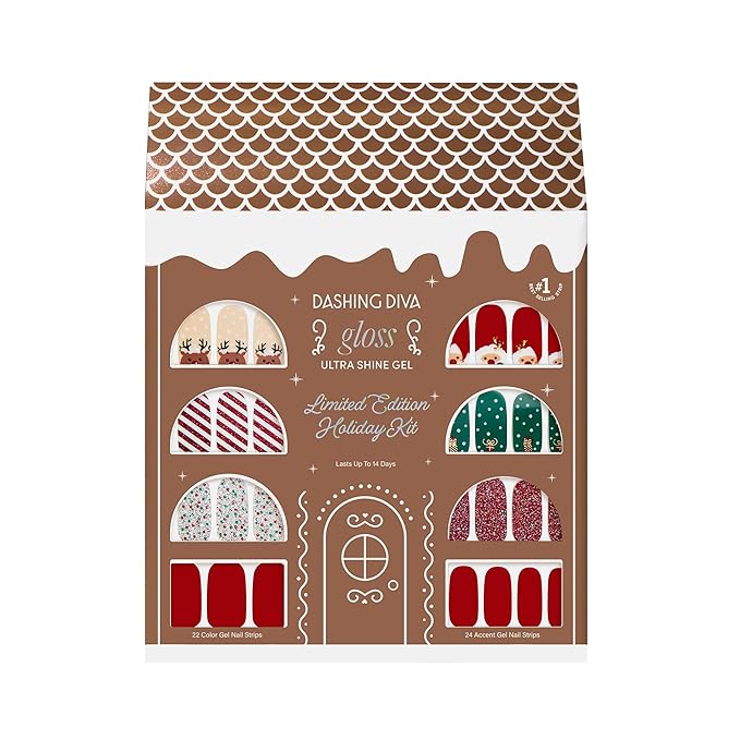 Dashing Diva Gloss Kit - Santa Said So - UV Free, Chip Resistant, Long Lasting Gel Nail Stickers - 3-Piece Manicure Set - Contains 46 Wraps, 2 Prep Pads, 1 File