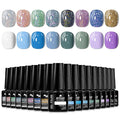 MTSSII Glitter Gel Nail Polish 18 Pcs Blue Purple Green White Gel Nail Polish with Base Gel Set Pink Blue Black Reflection Glitter Polish Kit for DIY Nail Art Women Gifts