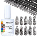 BURANO Nail Art Nail Foil Glue Gel, o.5 oz with 10PCS Foil Stickers Set Lace Nail Foil Glue for Nails Foil Transfer Gel, Nail Design Home DIY UV LED Lamp Required 28